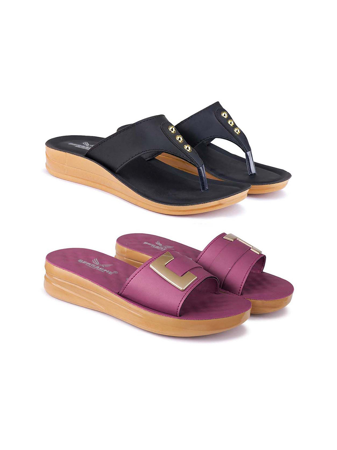 

BERSACHE Women Open Toe Flats, Black