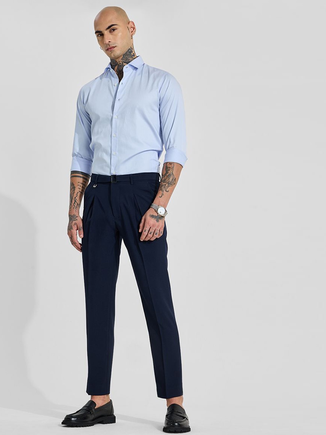 

Snitch Men Slim Fit Pleated Formal Trouser, Black