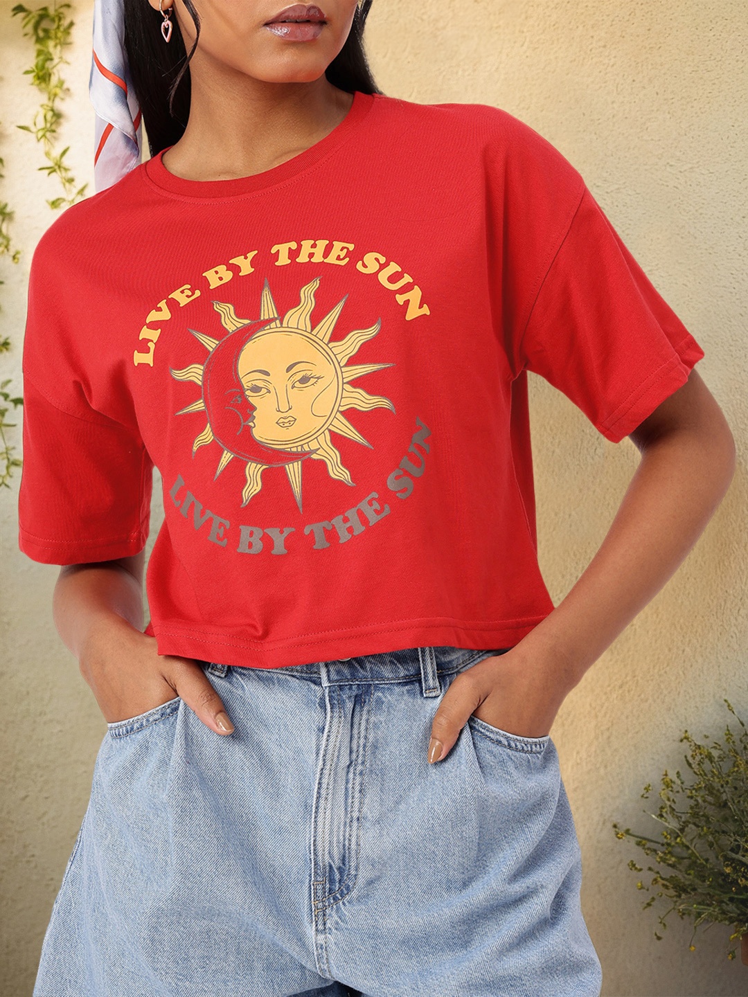 

DressBerry Rugged Sunlit Existence Printed Boxy T-shirt, Red