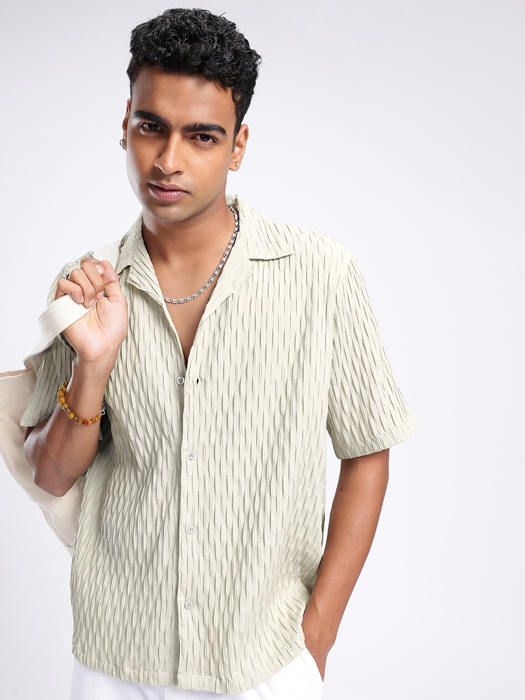 

glitchez Getaway Style Textured Relaxed Fit Shirt, Grey