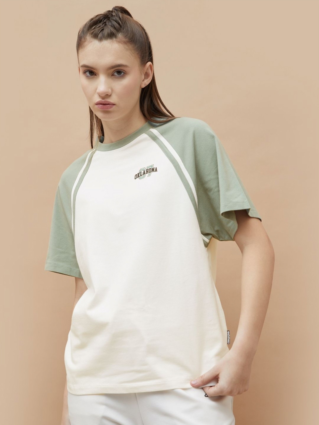 

Kappa Women Typography Printed Pockets T-shirt, Off white