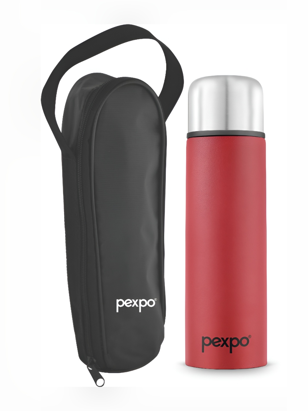 

Pexpo Flippro Crimson Red Double wall Thermosteel Hot and Cold Flask Water Bottle 750ml, Maroon