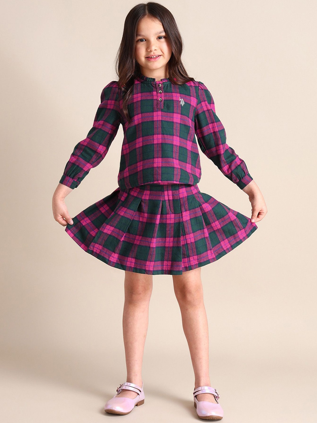 

U.S. Polo Assn. Checked Pleated A-Line Mini Skirt, Pink
