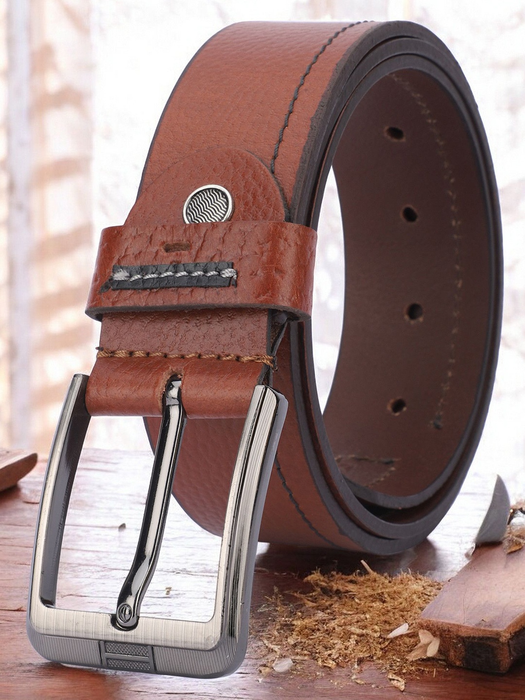 

The Roadster Lifestyle Co Men Genuine Leather Belt, Tan