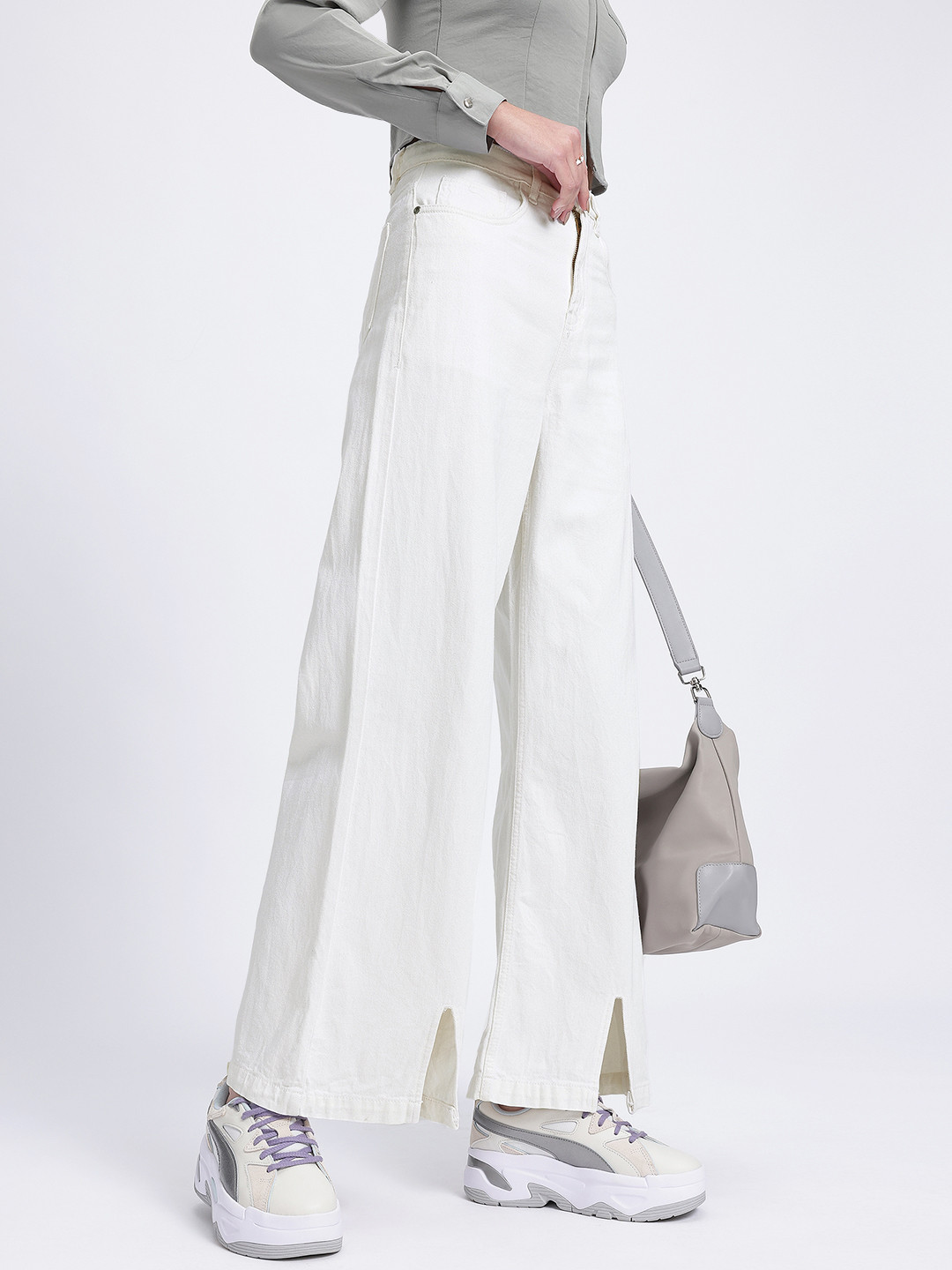 

glitchez Women Wide Leg Jeans, White