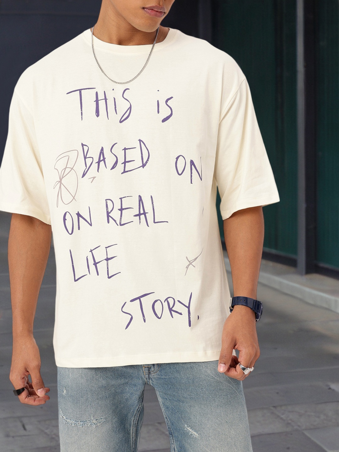 

Kook N Keech Modern Touch Typography Printed Oversized Fit T-shirt, Off white