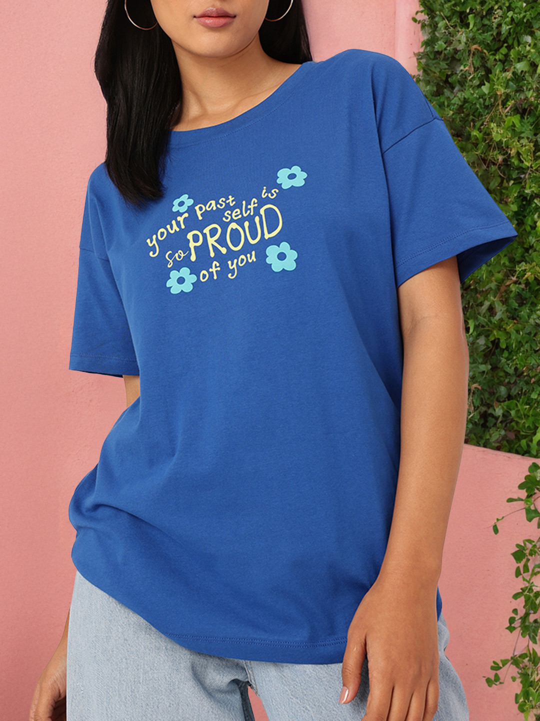 

DressBerry Urban Typography Printed Oversized T-shirt, Blue