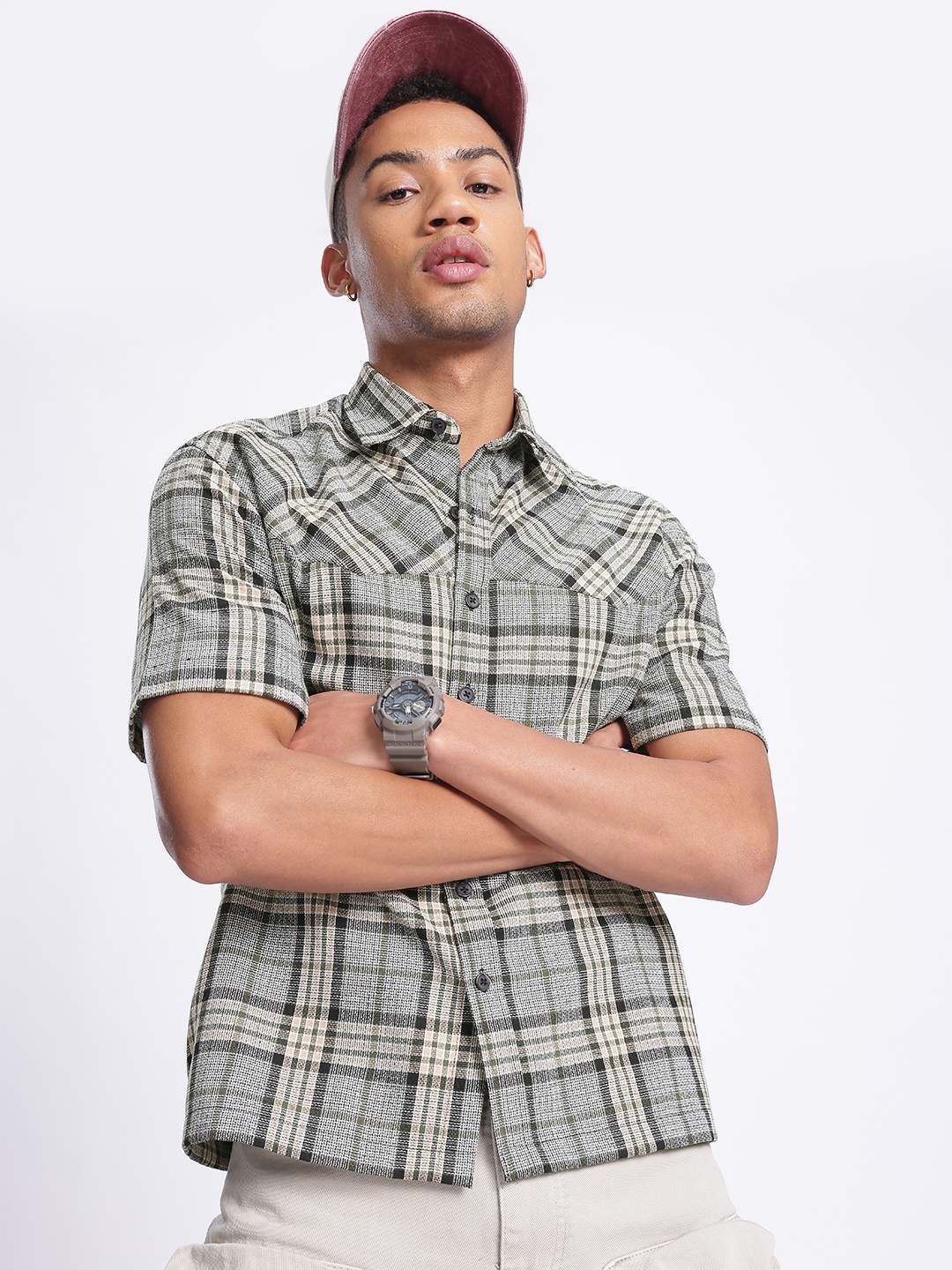 

glitchez Tartan Take Tweed Inspired Relaxed Shirt, Black