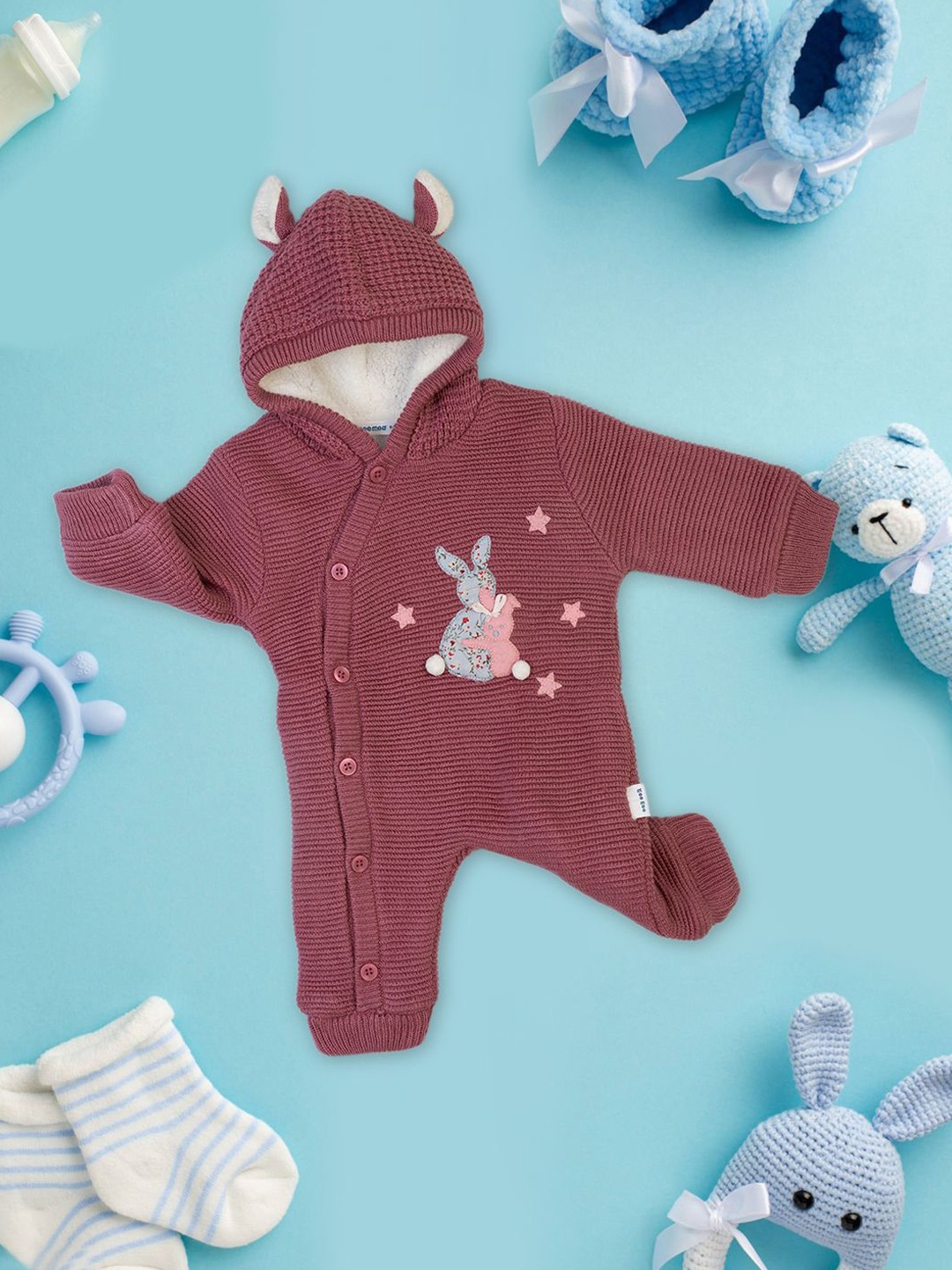 

MeeMee Infants Animal Embroidered Hooded Rompers, Pink