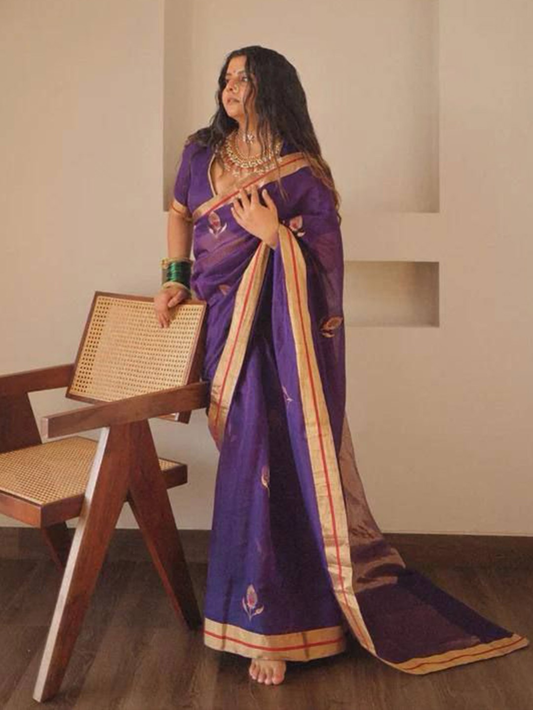

VILLE FASHION Woven Design Zari Art Silk Kanjeevaram Saree, Blue