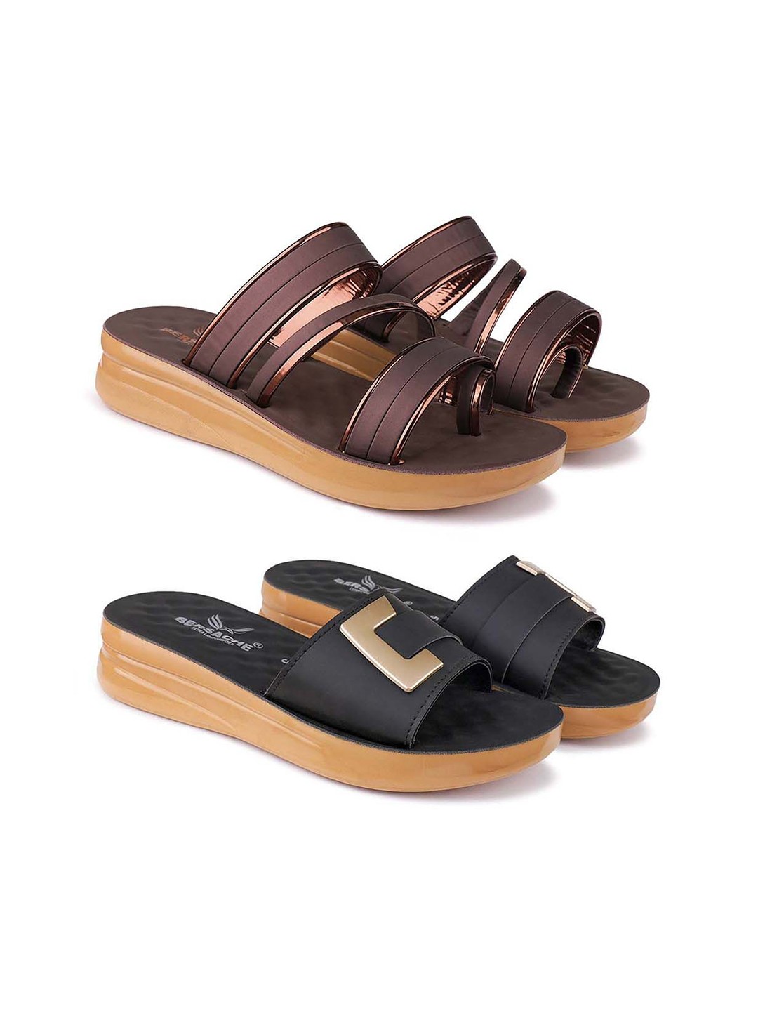 

BERSACHE Women Open Toe Flats, Brown