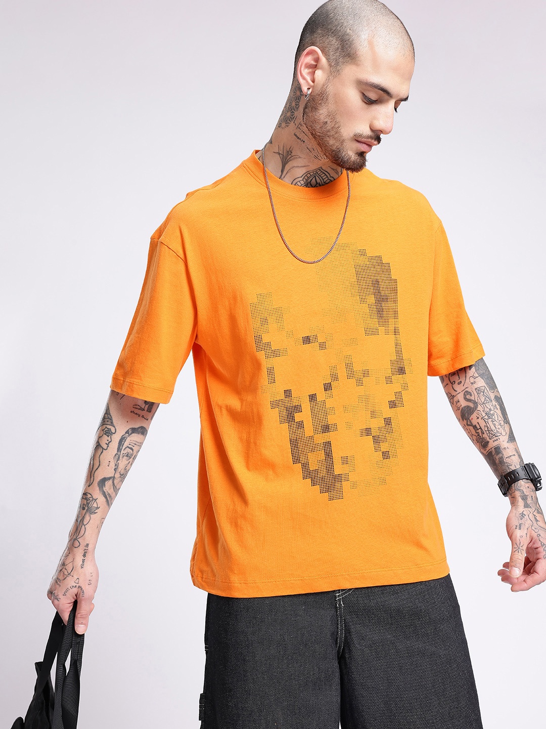 

glitchez Street Cool Graphic Printed Relaxed Fit T-shirt, Orange
