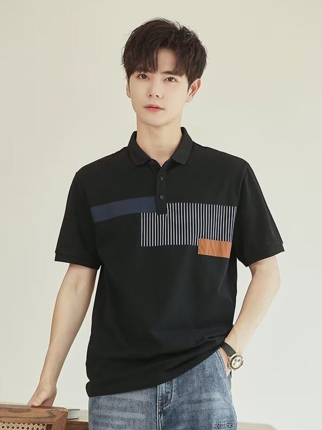 

StyleCast Men Printed Polo Collar T-shirt, Black