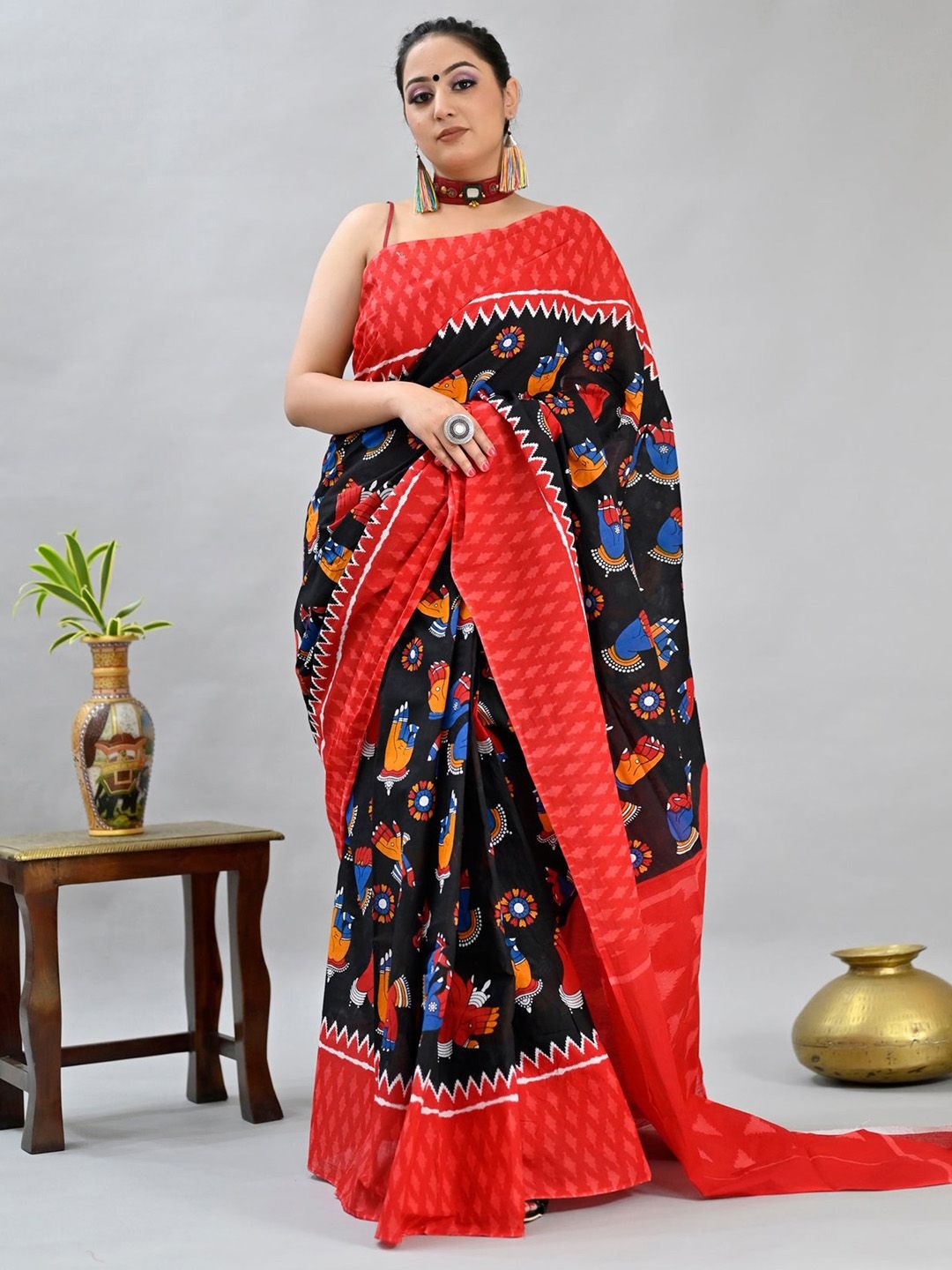 

Mitera Bagh Linen Blend Bagh Saree, Black