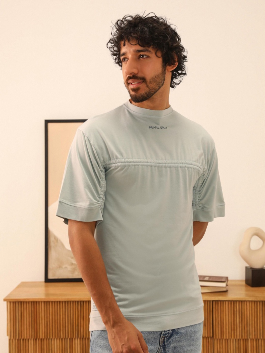 

PRIMAL GRAY Men Typography Pockets T-shirt, Blue
