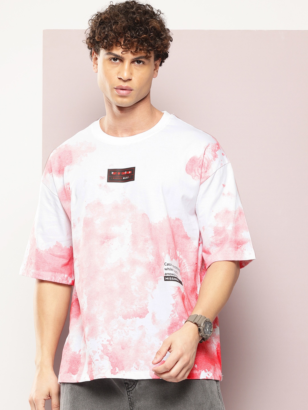 

Kook N Keech Dyed Drop-Shoulder Sleeves Pure Cotton Oversized T-shirt, Off white