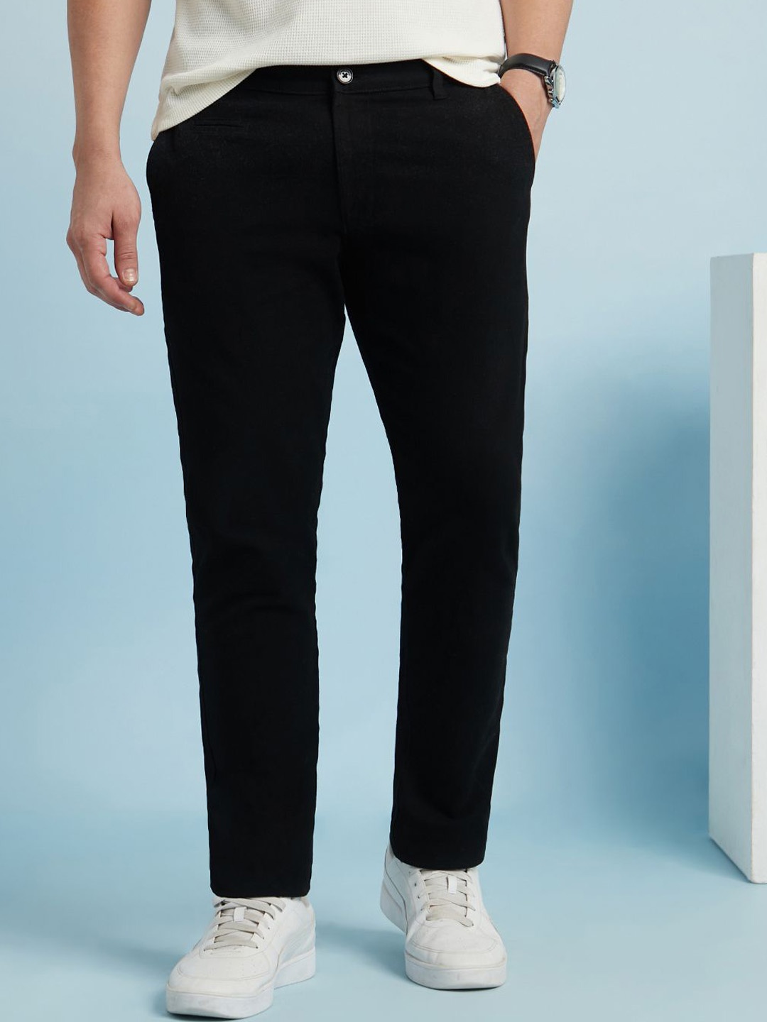 

Dennis Lingo Men Relaxed Straight Fit Chinos Trousers, Black