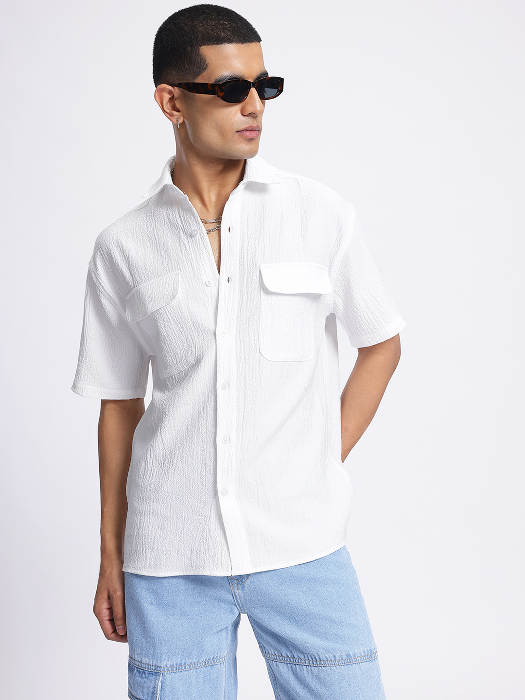 

glitchez Effortless Edge Crinkled Relaxed Shirt, White
