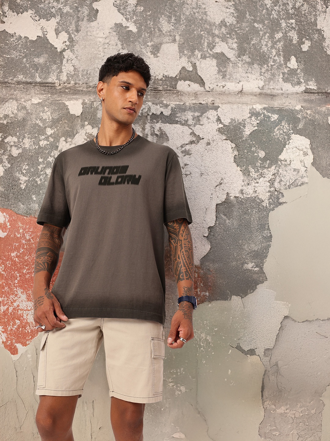 

Kook N Keech Urban Edge Vibes Printed Relaxed Fit T-shirt, Taupe