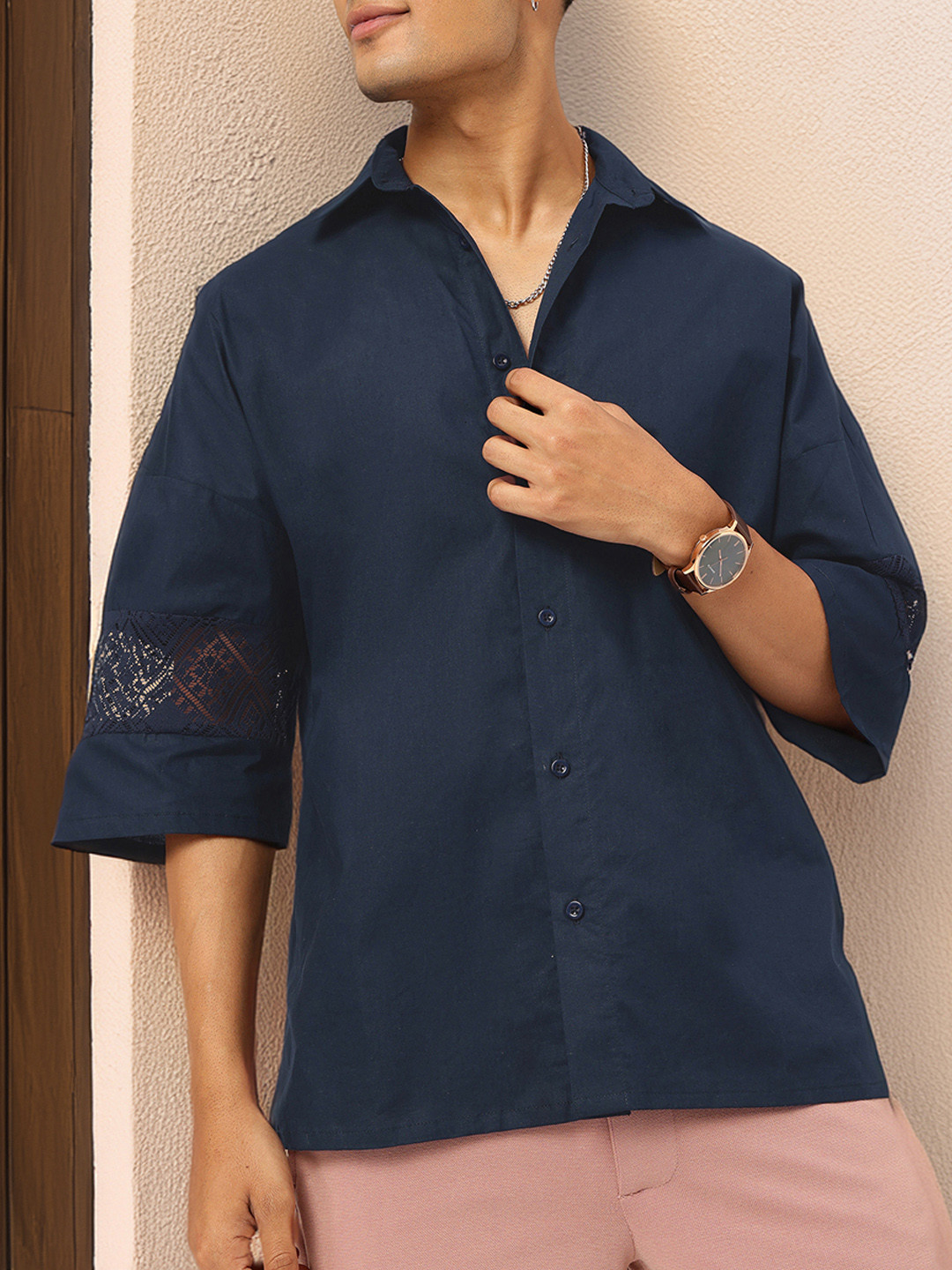 

Kook N Keech SoftLoom Cotton Oversized Shirt, Navy blue