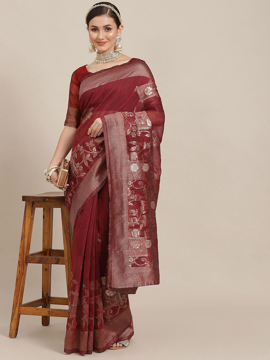 

Anouk Rustic Woven Design Zari Banarasi Saree, Maroon