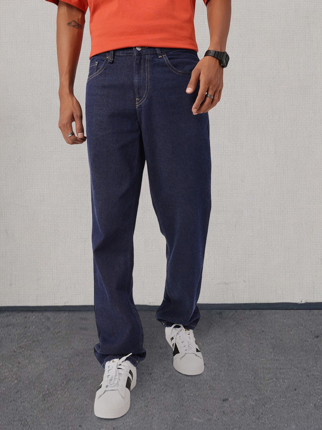 

Kook N Keech Men Grunge Style Dark Shade Relaxed Fit Jeans, Blue