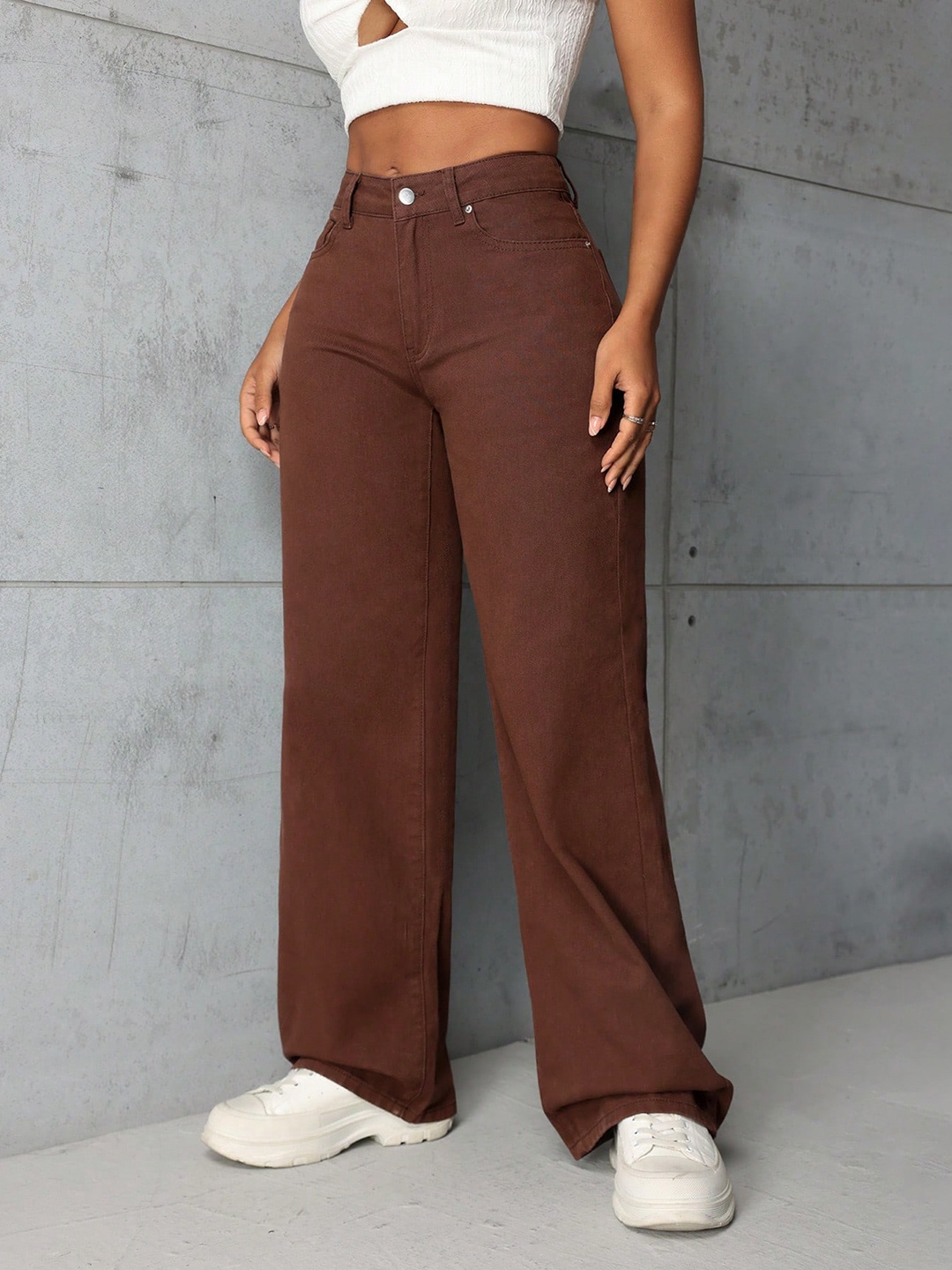 

HIGH BUY Women Straight Fit High-Rise Jeans, Brown