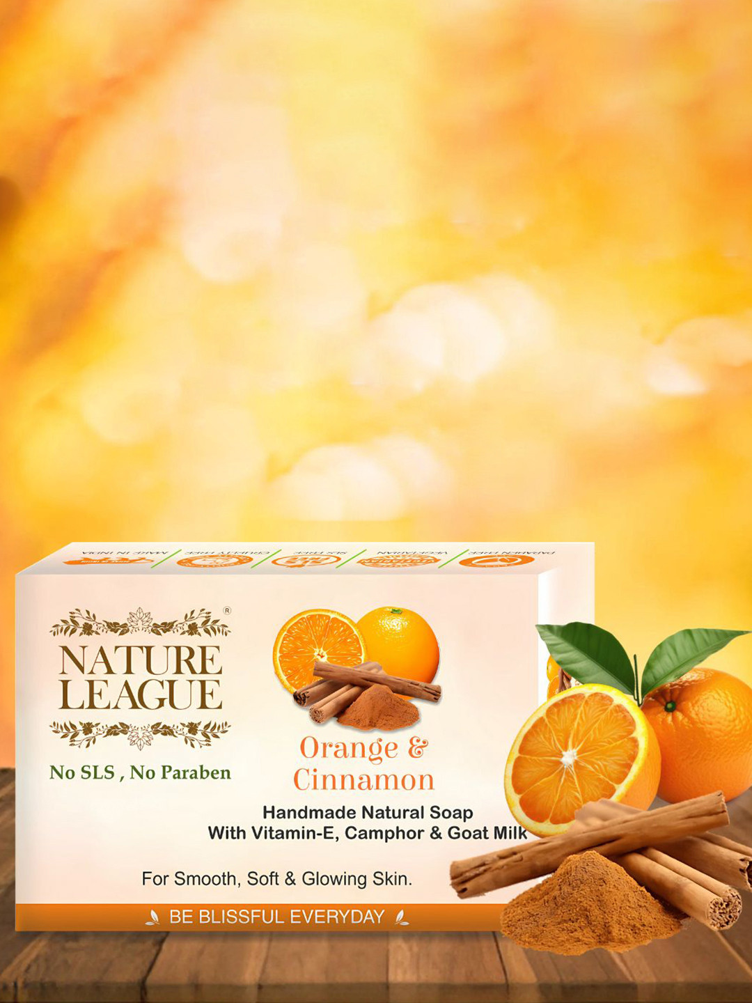 

NATURE LEAGUE Set Of 4 Orange And Cinnamon Natural Skin Nourishing Soap - 100 g Each