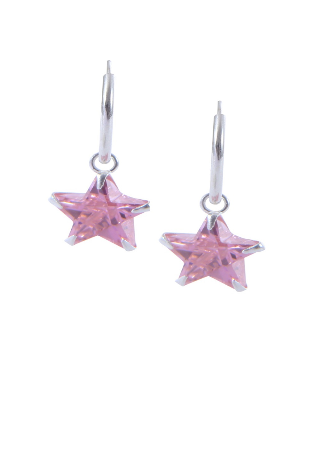 

Abhooshan 925Sterling Silver-Plated Cubic Zirconia Studded Star Shaped Hoop Earrings, Pink