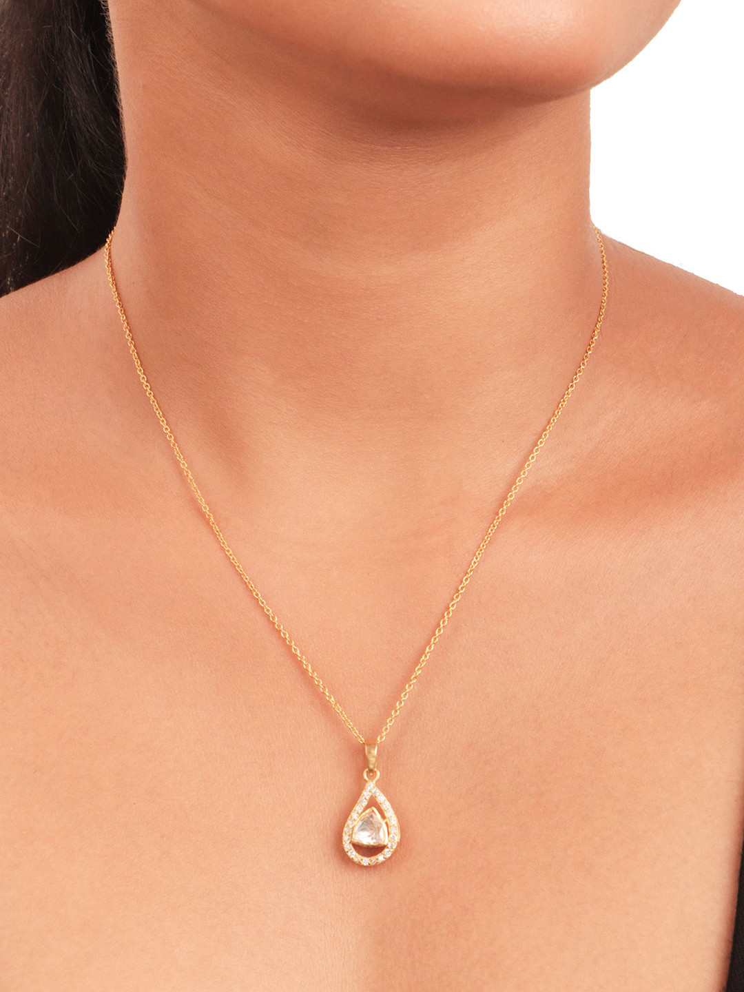 

Sica Jewellery Stainless Steel Gold-Plated Stones Studded Raindrop Pendant
