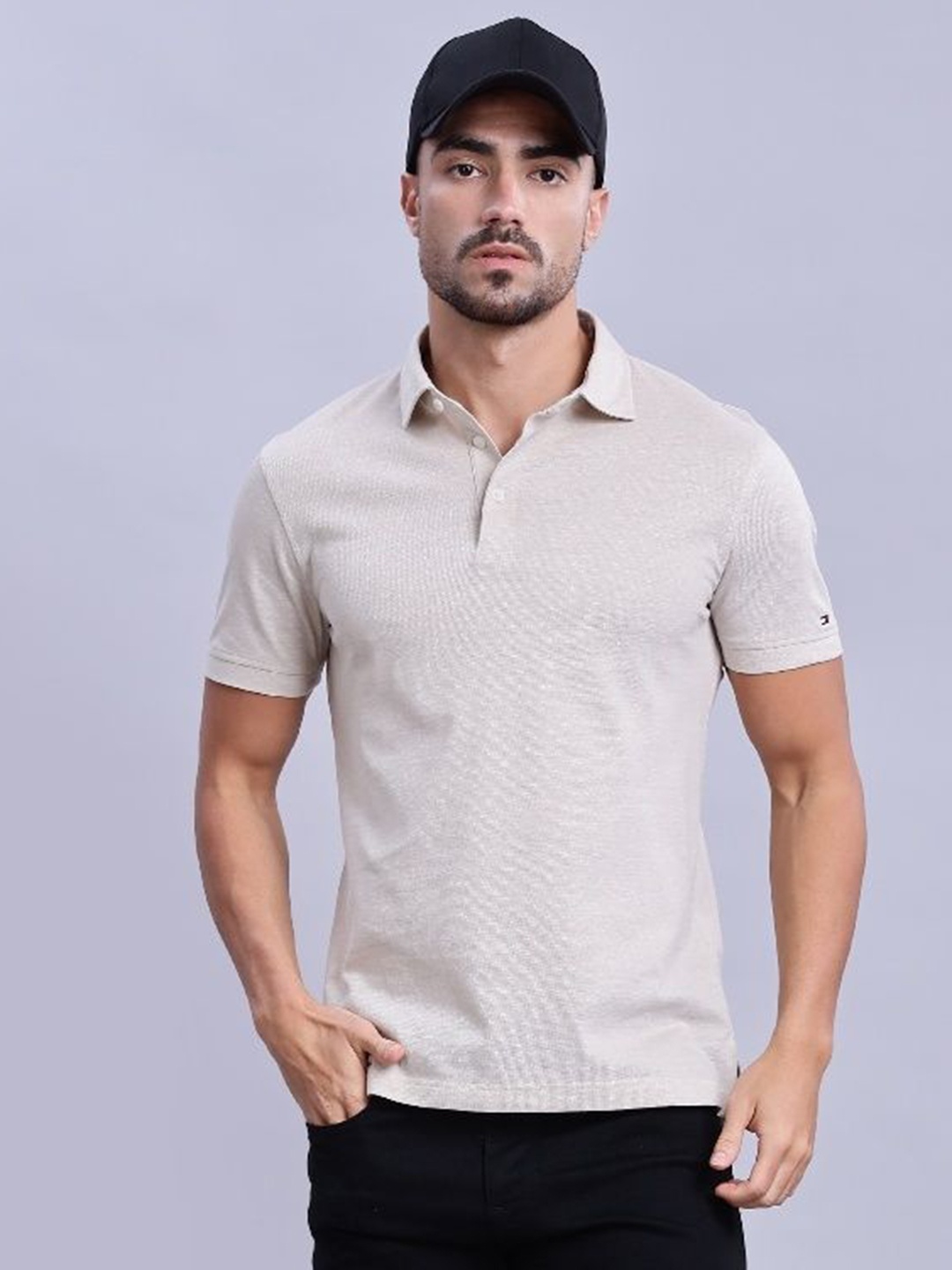 

Tommy Hilfiger Men Polo Collar Pure Cotton T-shirt, Beige