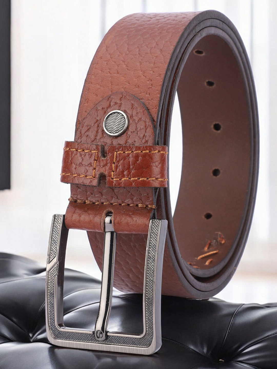 

WROGN Men Leather Formal Belt, Tan