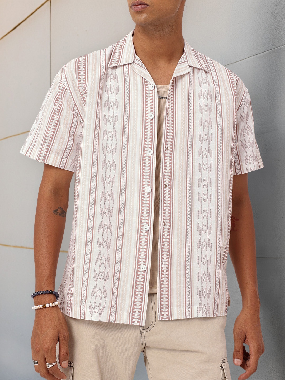 

Kook N Keech Resort Coll Printed & Striped Relaxed Fit Shirt, White
