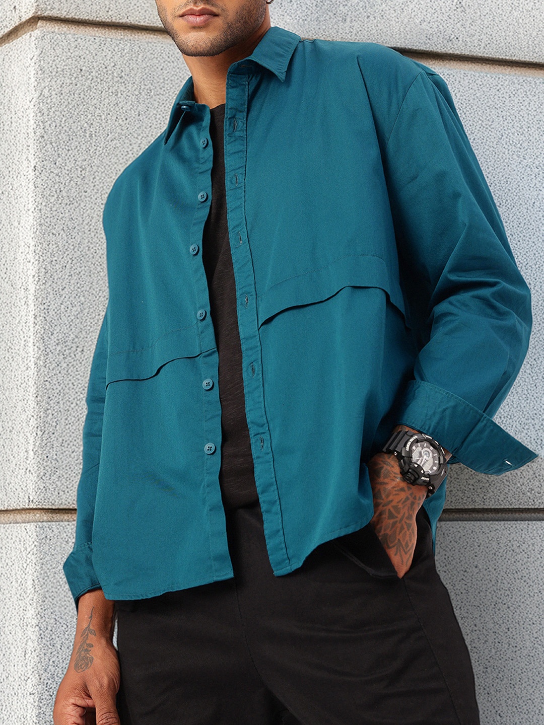 

Kook N Keech Street Hustle Drop-Shoulder Oversized Fit Shirt, Teal