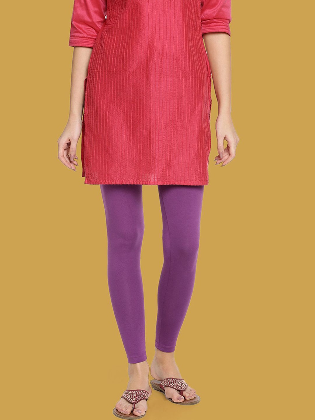 

TWIN BIRDS Women Cotton Blend Solid Vapour Violet Ankle Length Legging