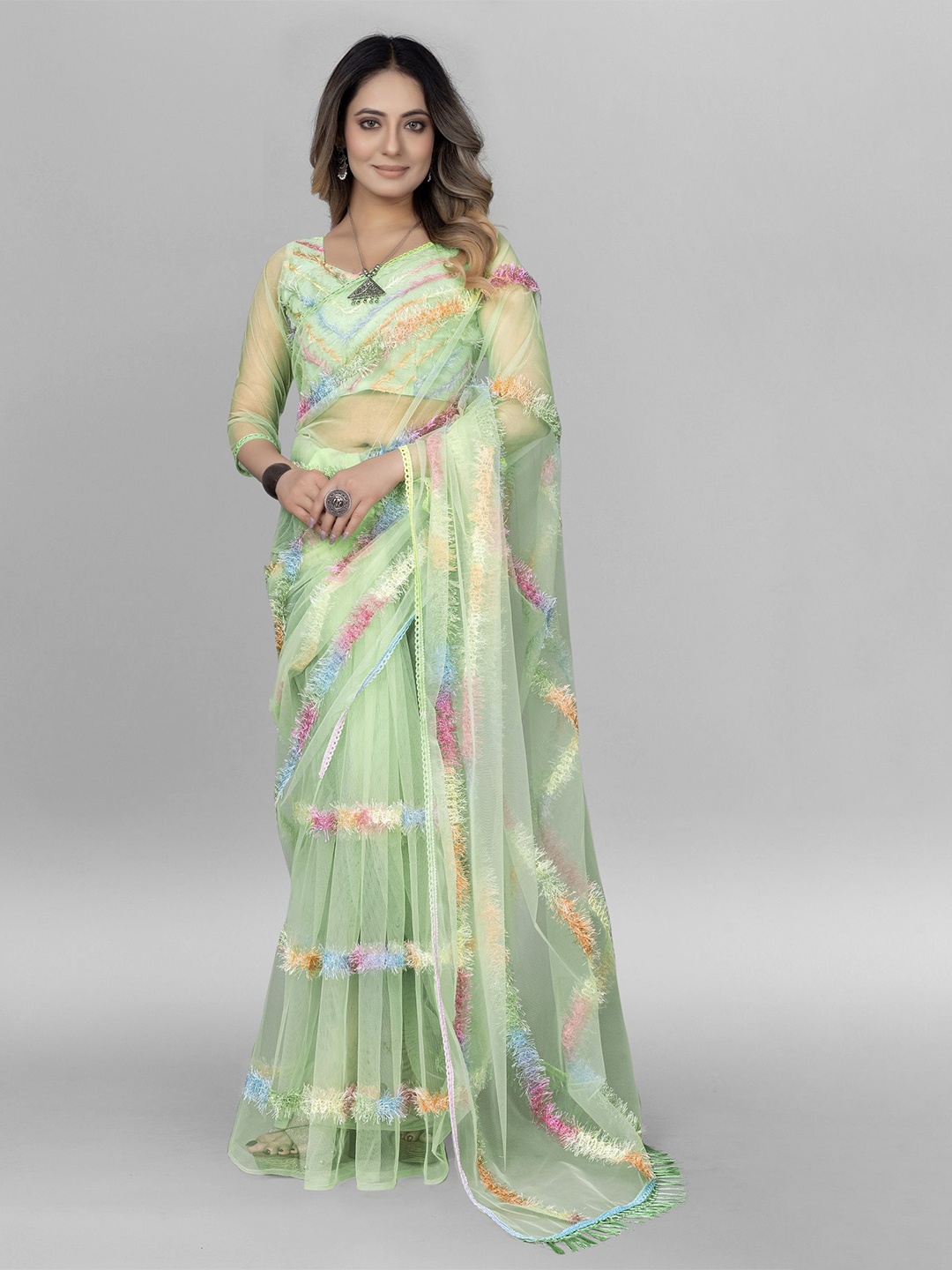 

APNISHA Net Saree, Green