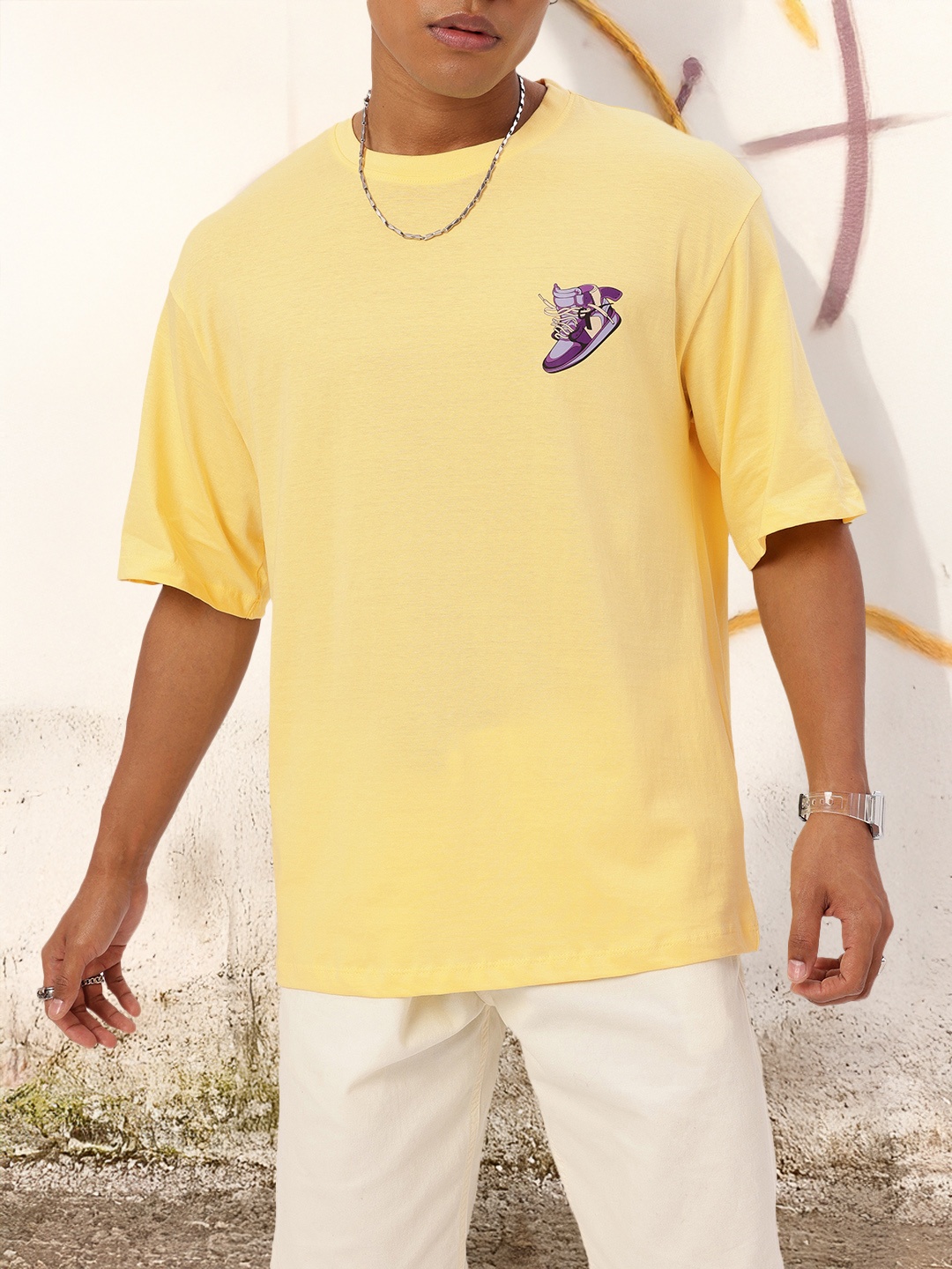 

Kook N Keech Street Edge Minimal Printed Relaxed Fit T-shirt, Yellow