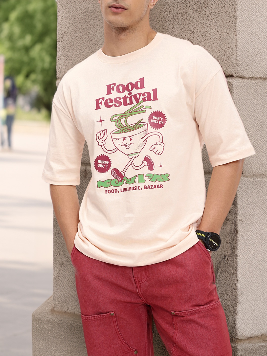 

Kook N Keech Foodie Fanatic Printed Pure Cotton Oversized T-Shirt, Cream