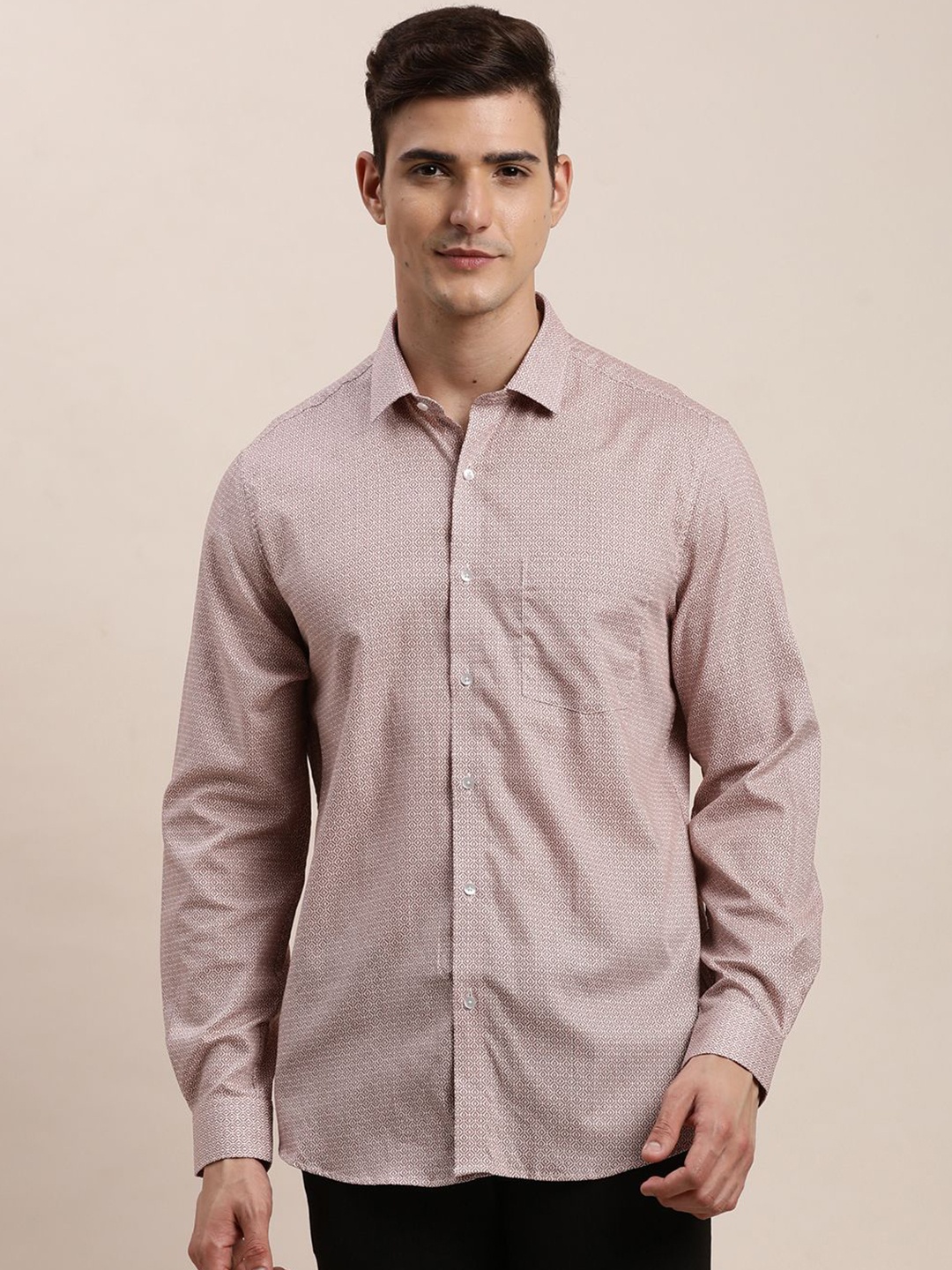 

Turtle Men Classic Slim Fit Opaque Printed Formal Shirt, Mauve