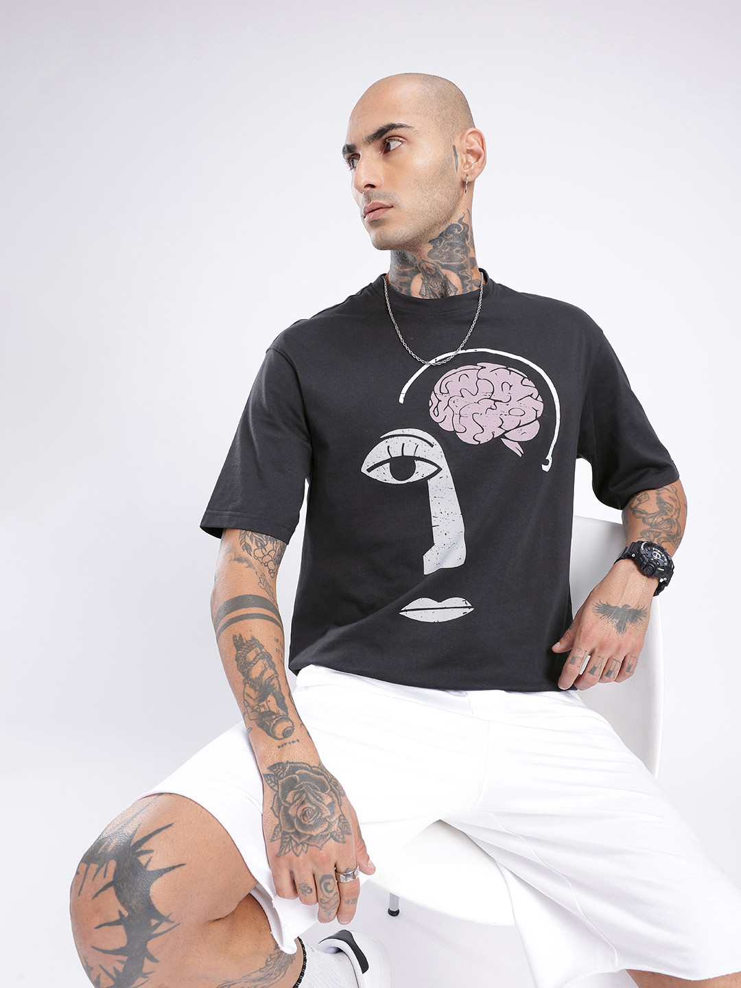

glitchez Urban Vibe Graphic Printed Relaxed Fit T-shirt, Charcoal