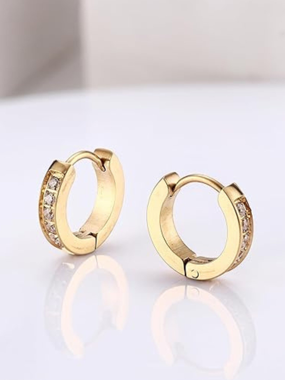 

The Roadster Lifestyle Co Unisex Stainless Steel Cubic Zirconia Studded Hoop Earrings, Gold
