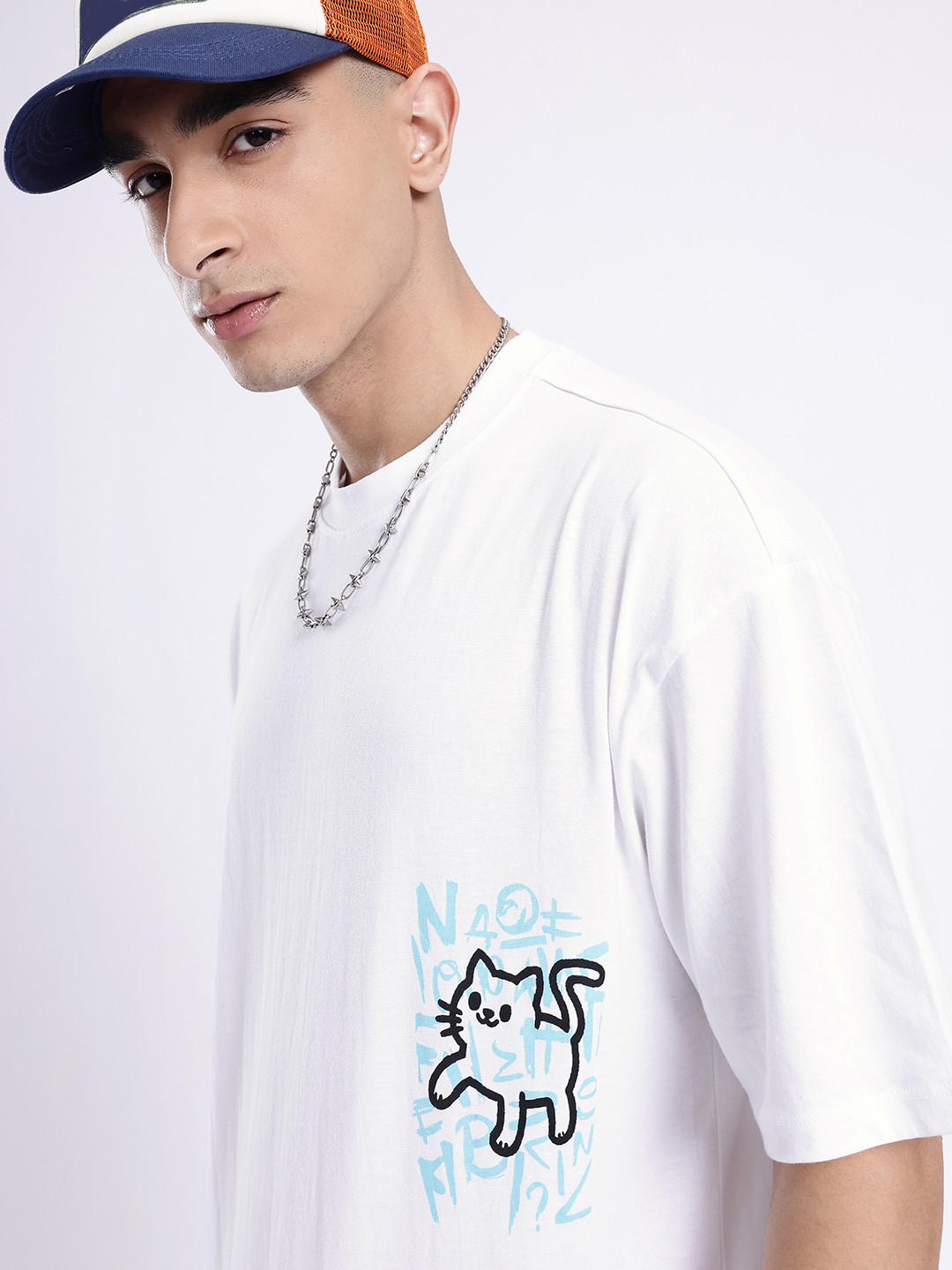 

glitchez Street Cool Graphic Printed Oversized T-shirt, White