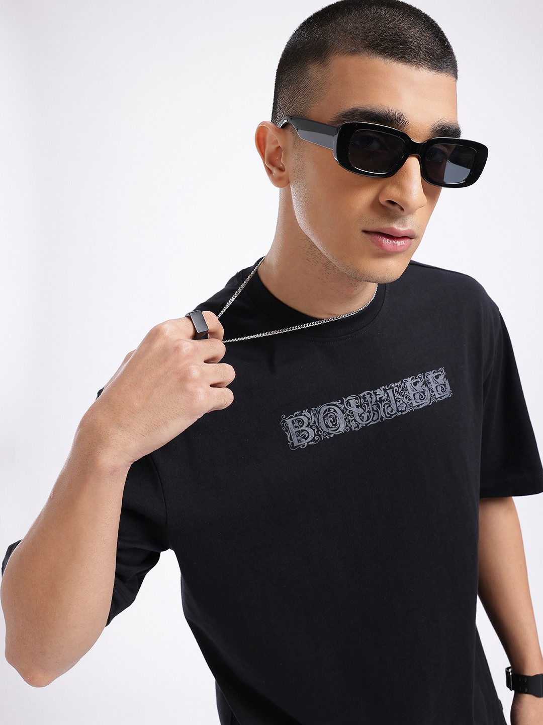 

glitchez Urban Vibe Typography Printed Relaxed Fit T-shirt, Black