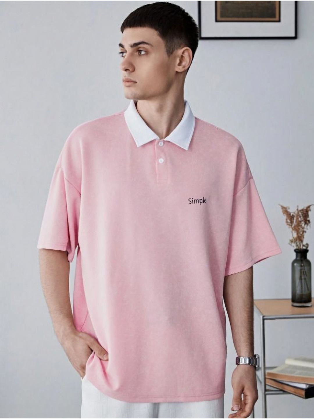 

AVEJO Men Polo Collar Pure Cotton T-shirt, Pink