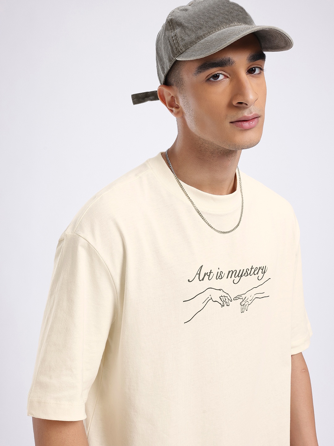 

glitchez Street Cool Printed Relaxed Fit T-shirt, Cream