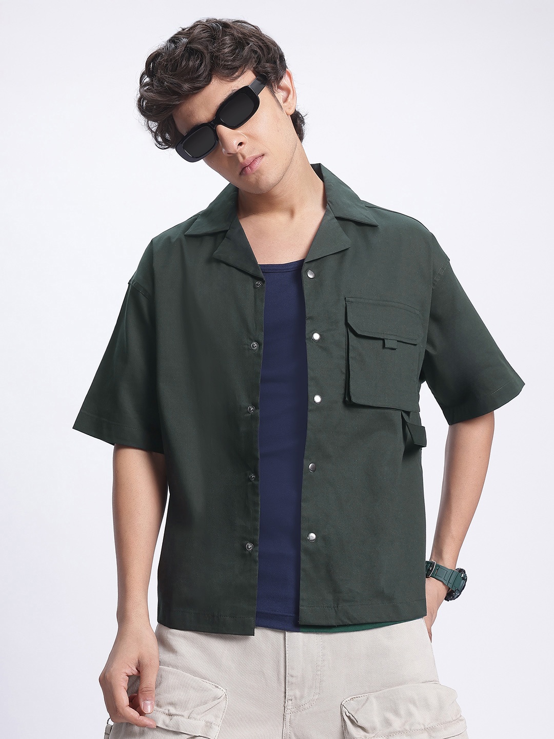 

glitchez Oversized Ease Casual Shirt, Green