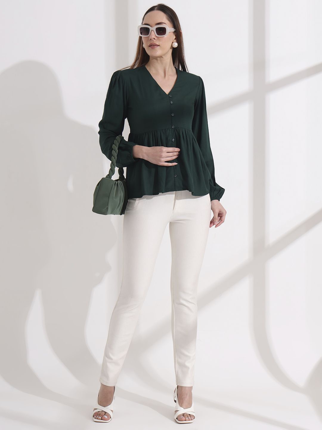 

her by invictus Puff Sleeve Top, Green