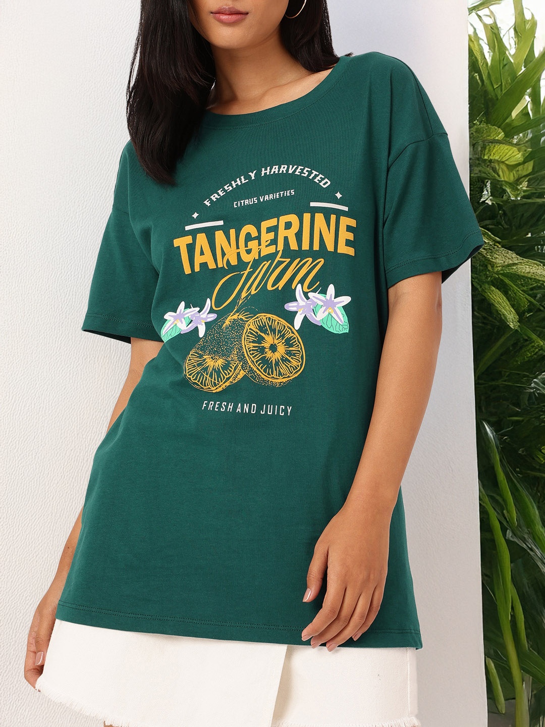 

DressBerry City Fresh Printed Oversized T-shirt, Green