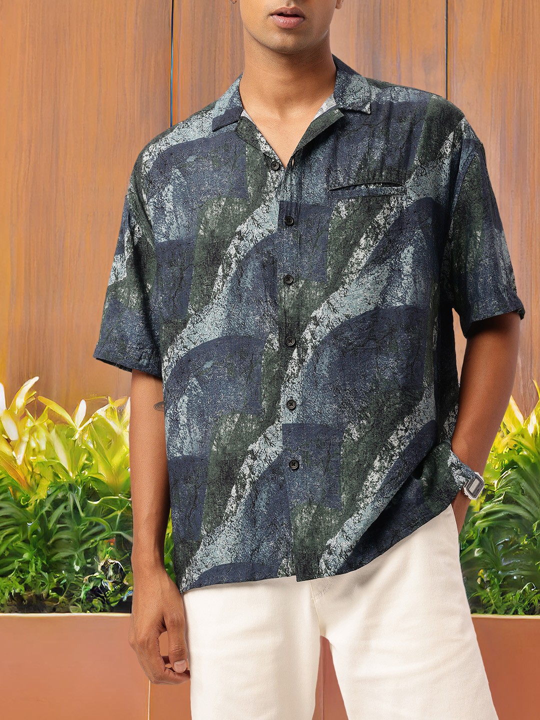 

Kook N Keech Vacanza Artfully Abstract Printed Oversized Fit Shirt, Blue