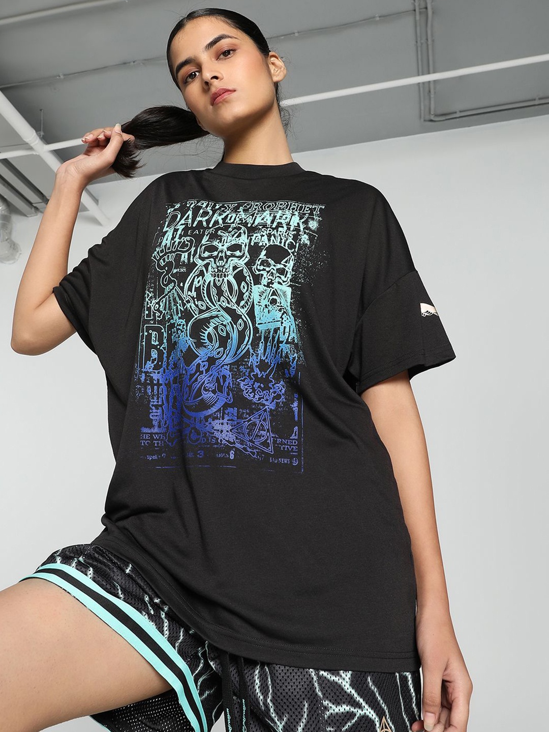 

Puma Hoops x Harry Potter Graphic Printed Oversized Fit Basketball T-Shirt, Black